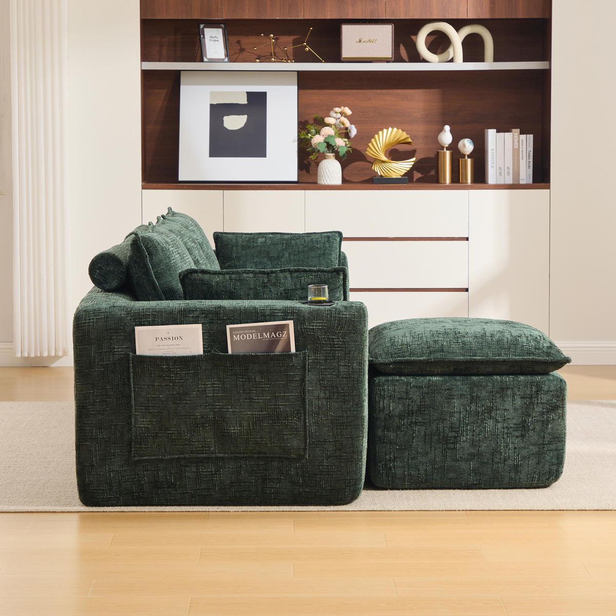 ECKSOFA 256/161/75 cm grün aus Chenille mit Seitentaschen - Grün, Textil (161/256cm) - OKWISH
