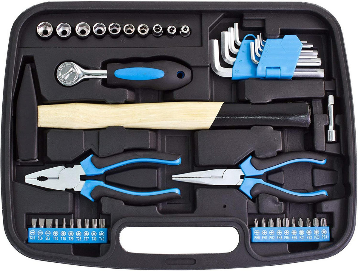 WERKZEUGKOFFER 57-teilig | Mit Hammer, Schraubendreher, Steckschlüsselsatz uvm. - Blau, Metall (30/8.7/38.5cm) - Karcher
