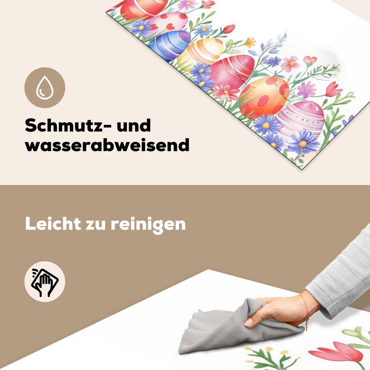 HERDABDECKPLATTE Blumengarten - Bunt - Eier Ceranfeldabdeckung 85x52 cm - Weiß, Kunststoff (85/52/0.2cm) - MuchoWow