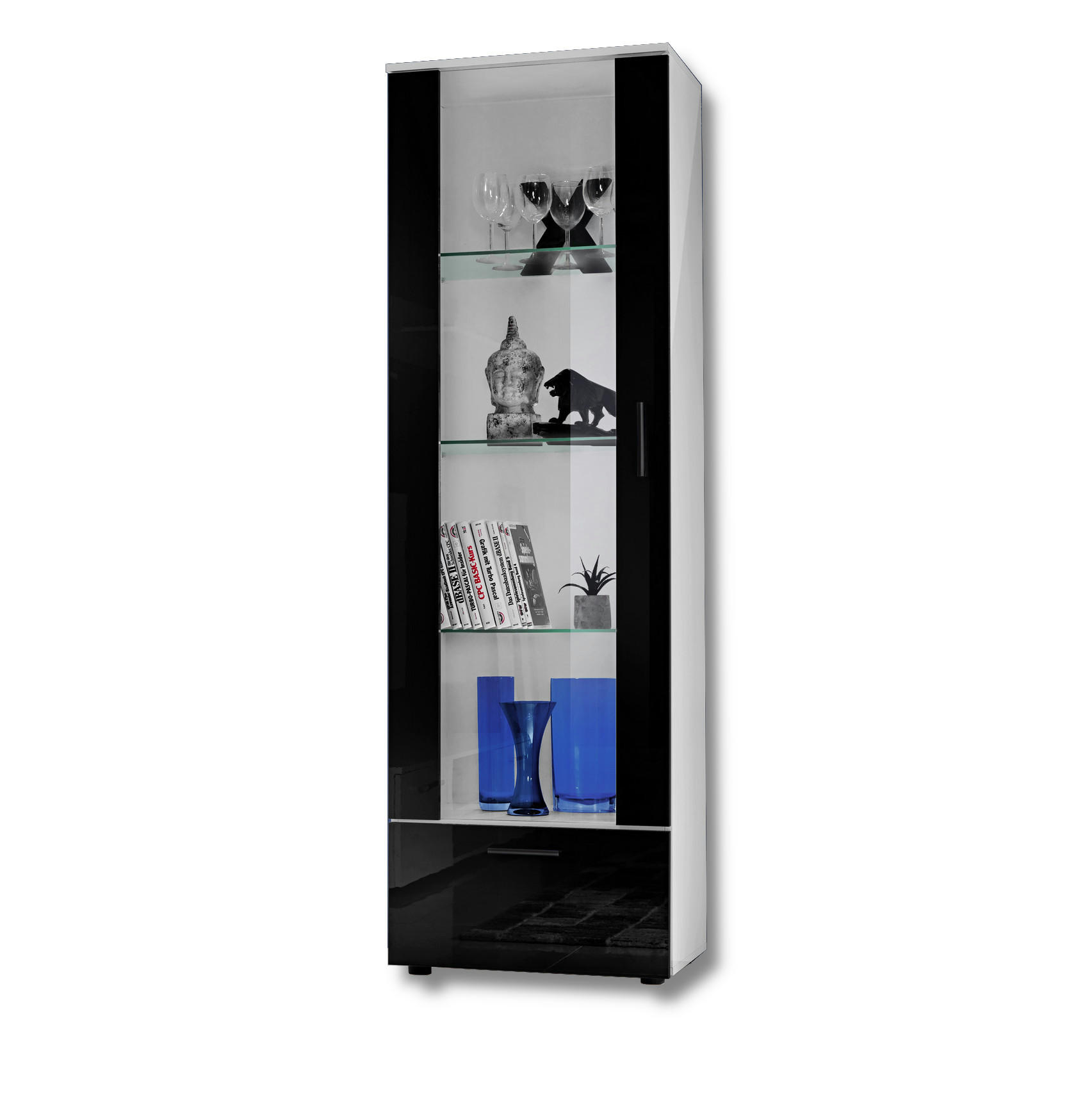 VITRINE ALESSANDRIA, Schwarz - Schwarz/Weiß, Glas/Holzwerkstoff (60/192/42cm) - Komodee