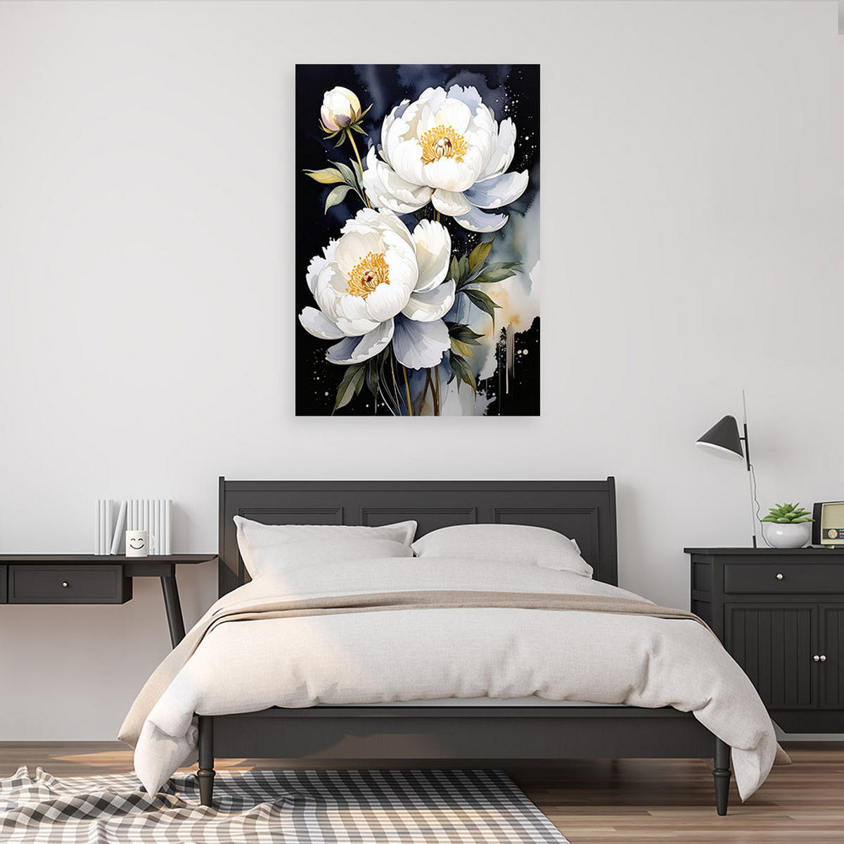 LEINWANDBILDER, Weiße Pfingstrosen Blumen Pflanzen Natur - Weiß, Textil (60/90cm) - Feeby