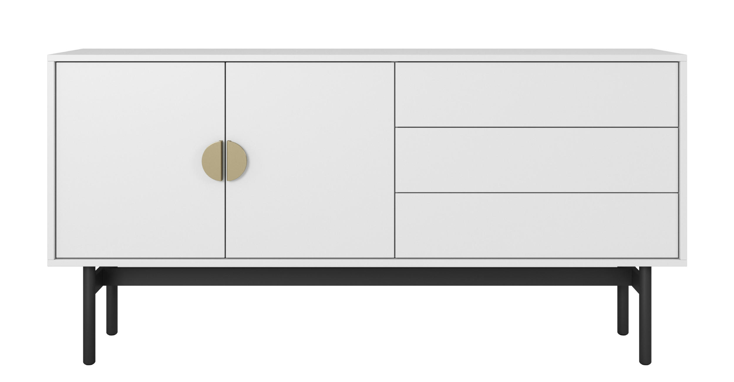 TV-LOWBOARD Stoon Weiß mit 3 Schubladen 154 cm - Goldfarben/Schwarz, Holzwerkstoff/Metall (154/76.1/38cm) - Selsey