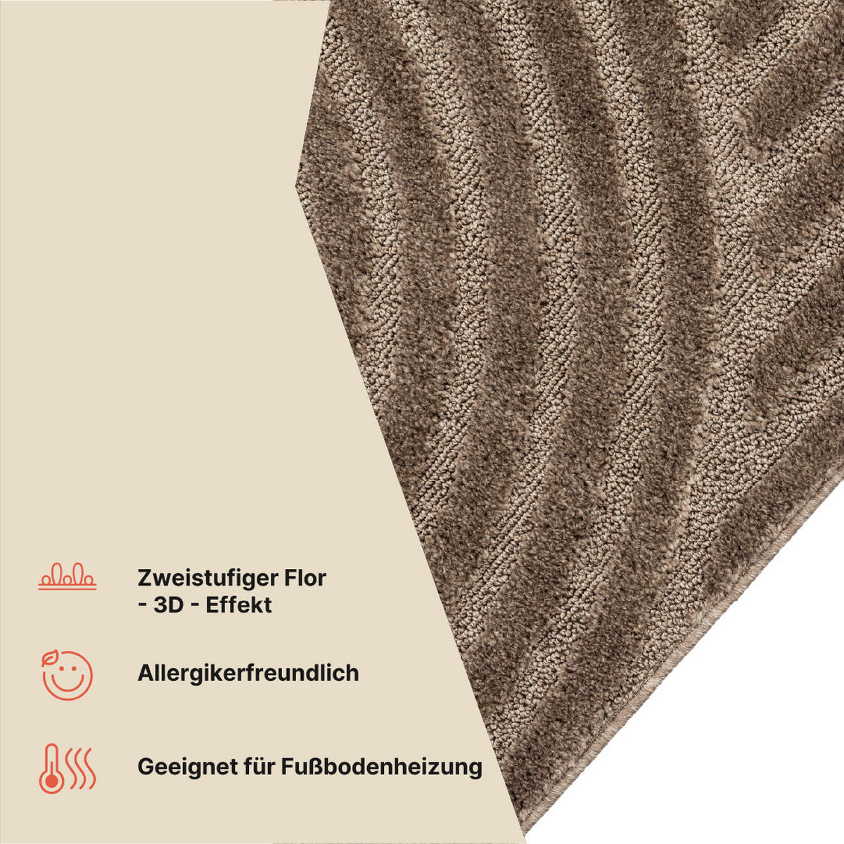 KURZFLORTEPPICH LINEA taupe Wellenmuster 3D-Struktur 160/220 cm - Taupe, Textil (160/220cm) - Tapiso