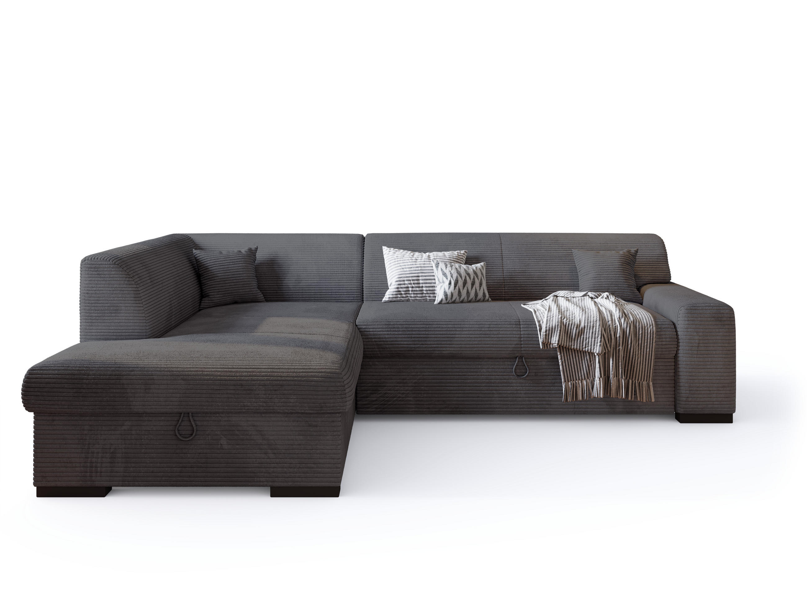 ECKSOFA mit Schlaffunktion Cordstoff MILENZO Grau Links - Grau, Holz (260/175cm) - Bromarkt