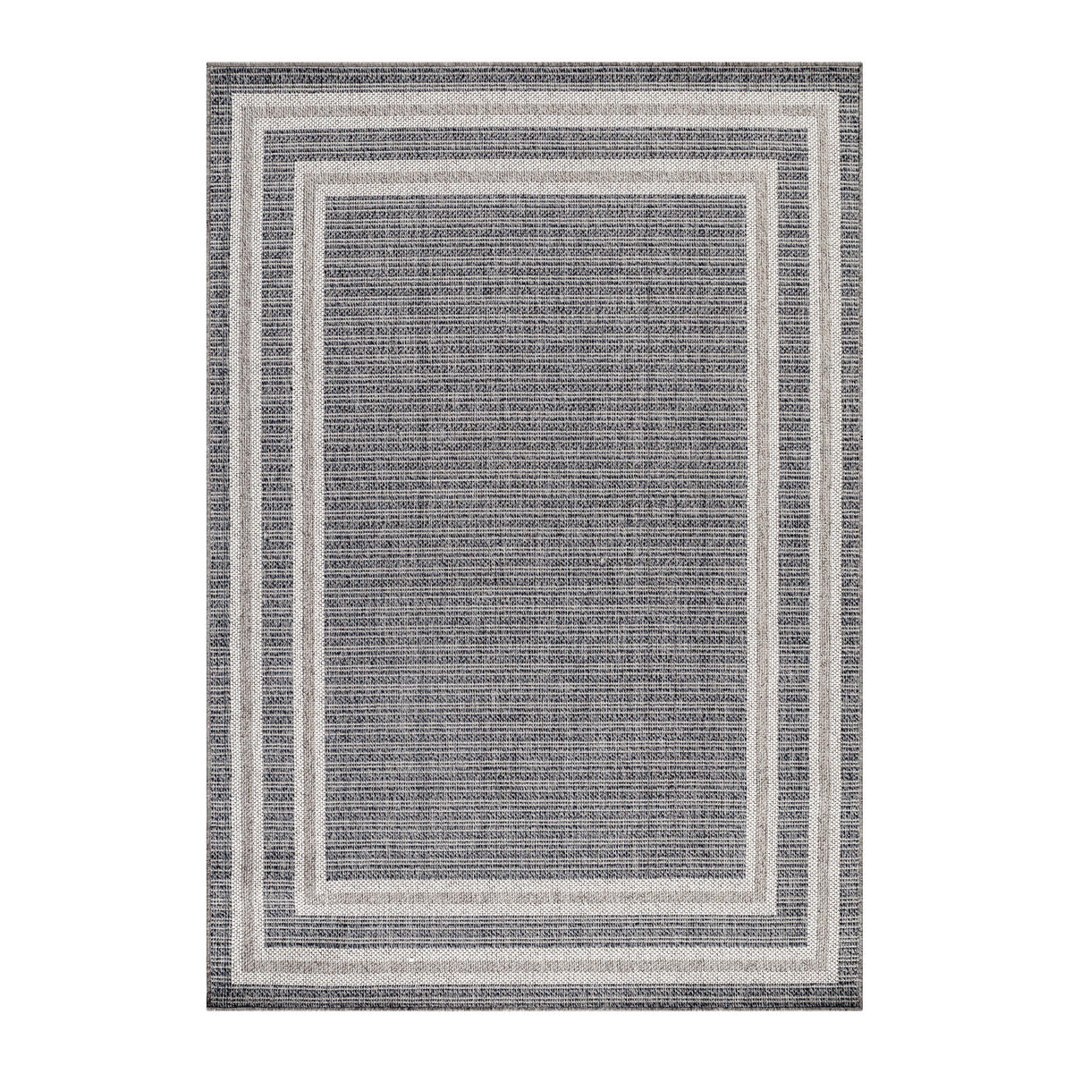 TEPPICH Outdoor Flachgewebe Bordüre Polypropylen Balkon Grau Läufer 80x250 - Grau, Textil (80/250cm) - KADIMA DESIGN