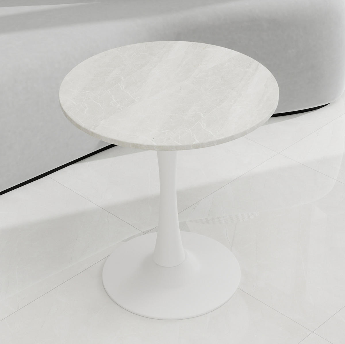 COUCHTISCH aus Kunstmarmor 70x70x72Weiß im modernen, runden Design - Weiß, Stein (70/70/72cm) - IVMEU
