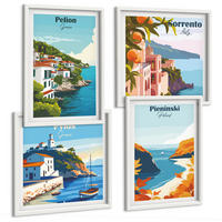 BILDER SET 4er Set - 50x50 cm & 40x60 cm Weißer Rahmen - Retro-Landschaften im malerischen Stil - Weiß, Kunststoff (50/50cm) - TULUP