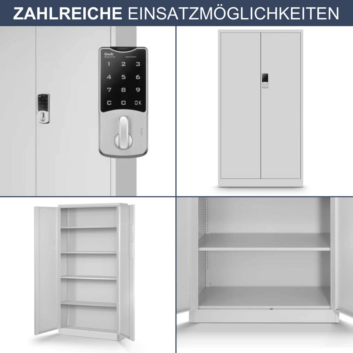 METALLSCHRANK abschließbar ODIS mit Zahlenschloss 185x90x40cm Grau - Grau, Metall (90/185/40cm) - DELUKE