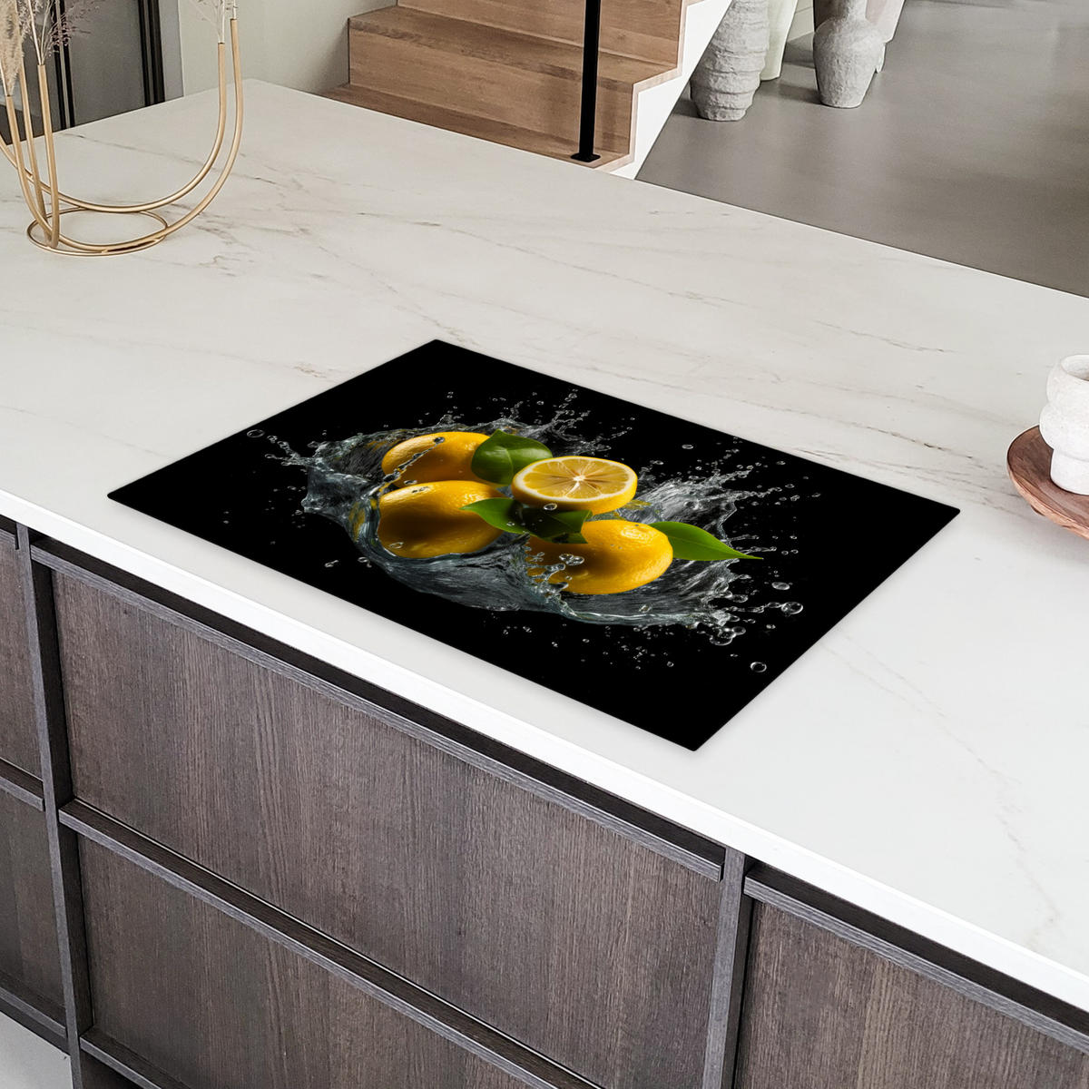 HERDABDECKPLATTE Zitrone - Obst - Gelb - Schwarz 81x52 cm - Gelb, Kunststoff (81.2/0.2/52cm) - MuchoWow