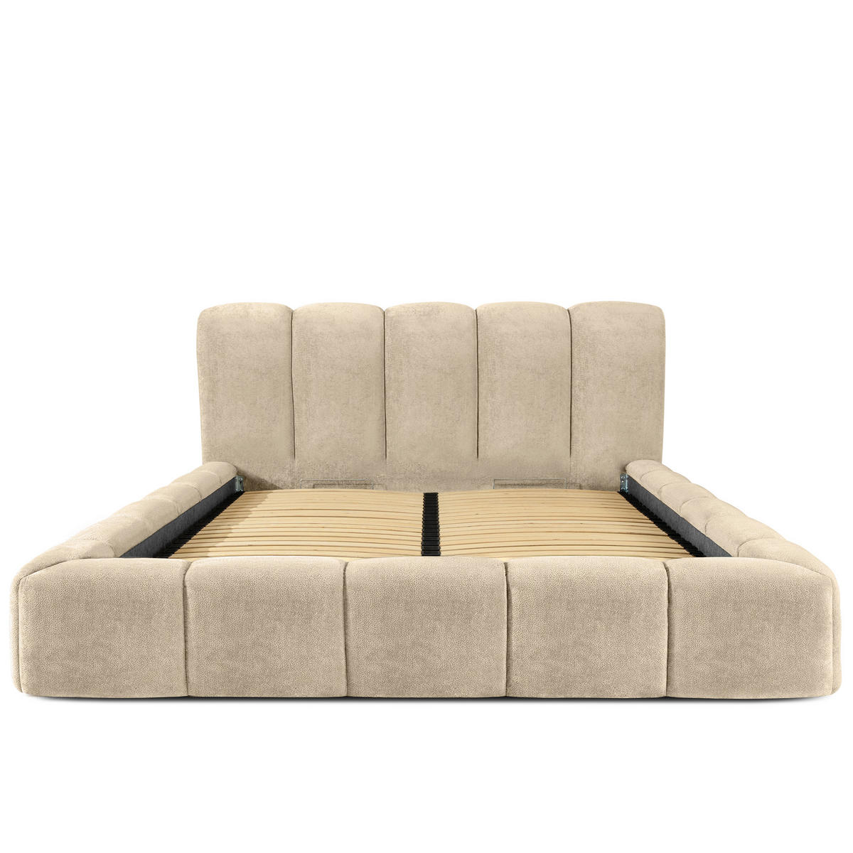 POLSTERBETT MERIDE Chenille, Beige - Beige/Schwarz, Holz/Textil (180/200cm) - KONSIMO®