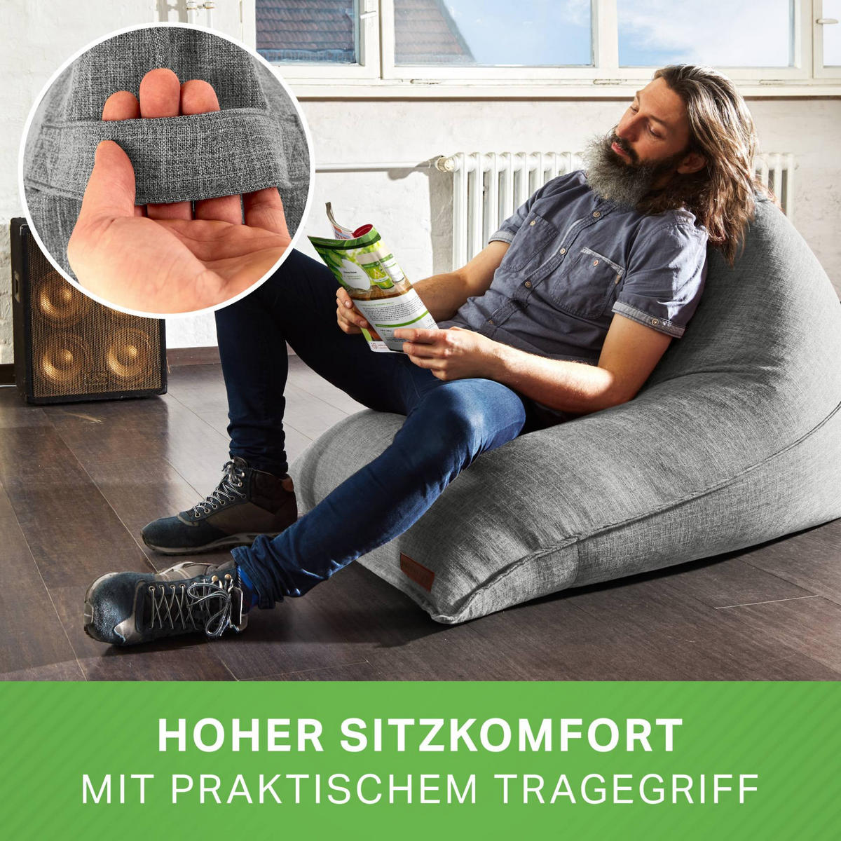 SITZSACK XXL Indoor 150x100x100cm - Grau, Textil (100/100/150cm) - Green Bean