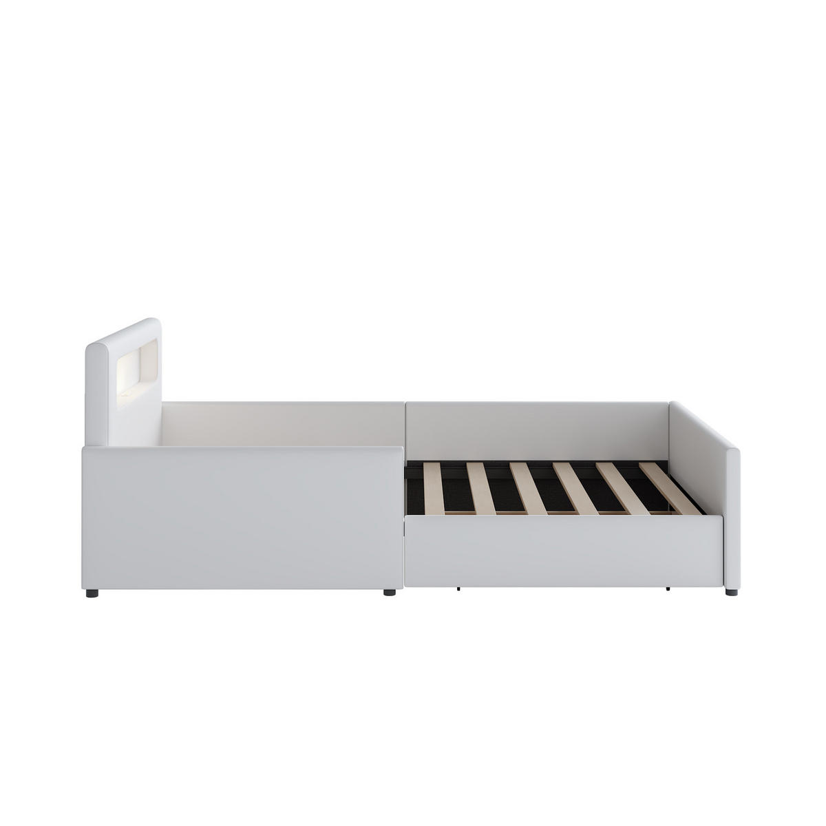 POLSTERBETT aus Kunstleder 90x200 cm in Weiß mit Nachtlicht & USB-Anschluss - Weiß, Leder (90/200cm) - Modfu