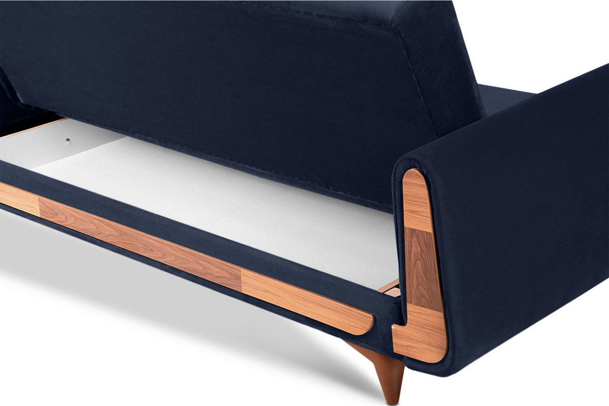 3-SITZER-SCHLAFSOFA GUSTAVO mit Armlehnen, blau - Blau/Braun, Holz/Holzwerkstoff (230/98/98cm) - KONSIMO®