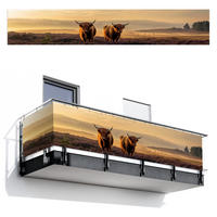 BALKON-SICHTSCHUTZ Schottische Hochlandbewohner - Heide - Landschaft - Tiere - Cognac, Kunststoff (500/90cm) - MuchoWow