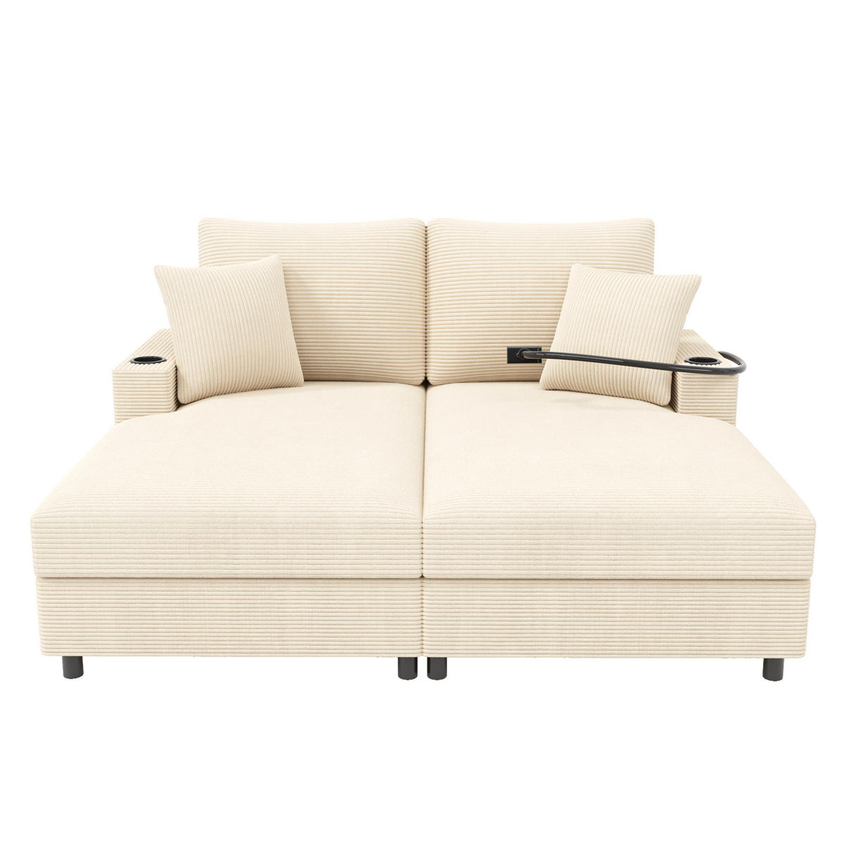 2-SITZER Schlafsofa Cord mit USB-Anschluss und Getränkehaltern Beige 163/140/82 cm - Beige, Textil (140/82/163cm) - Redom