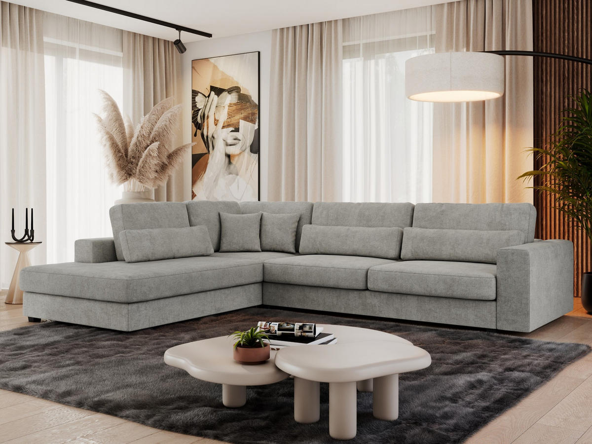ECKSOFA Savona Hellgrau Strukture - links - Hellgrau/Schwarz, Kunststoff/Textil (316/249cm) - MKS