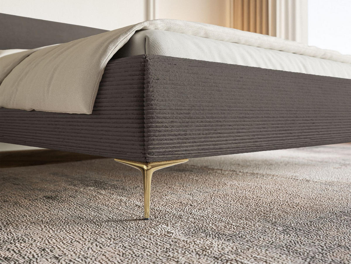 POLSTERBETT Roule Cord Grau 160x200 cm - Goldfarben/Grau, Textil/Metall (160/200cm) - Selsey