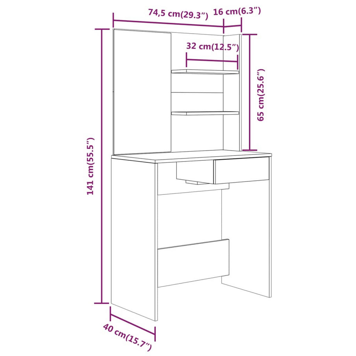 SCHMINKTISCH Castro 74.5/40/141 cm - Taupe, Holzwerkstoff (74.5/141/40cm) - Nettlife