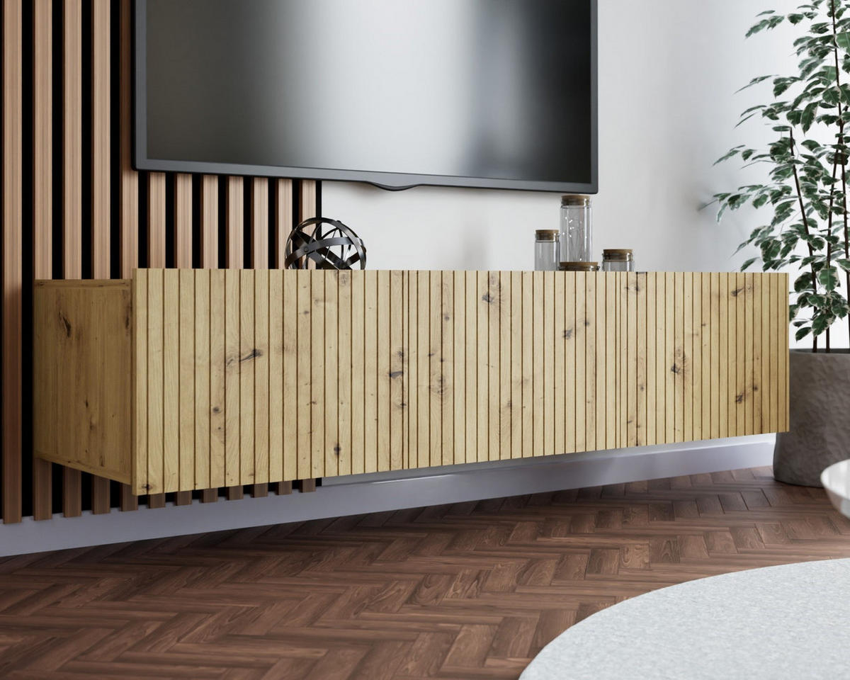 TV-LOWBOARD Kolder 150 cm Artisan Eiche mit geriffelten Fronten - Silberfarben/Eiche Artisan, Holzwerkstoff/Kunststoff (150/38/43cm) - Ravio