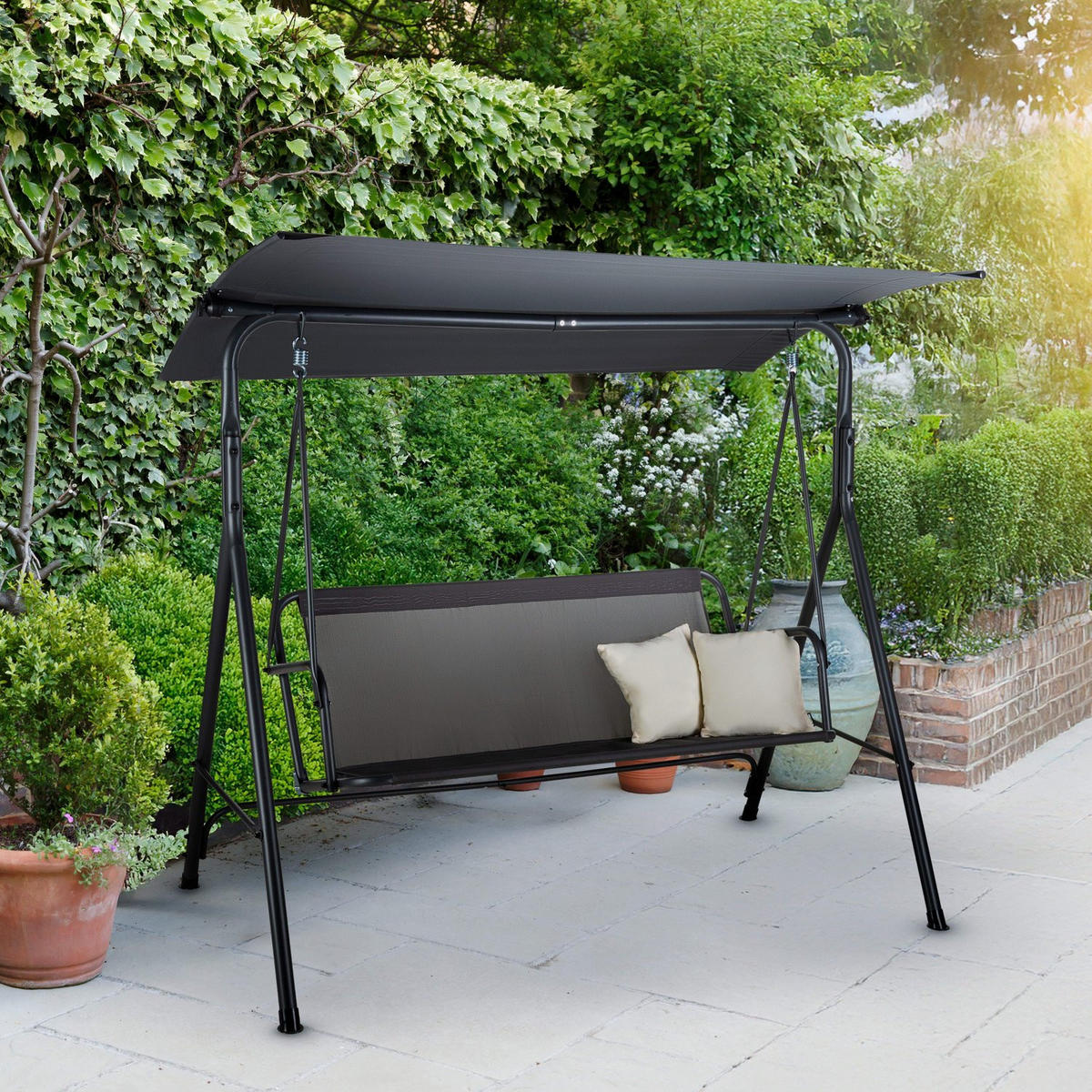 HOLLYWOODSCHAUKEL mit Sonnendach und 2 Kissen, 149/113/173 cm, 3 Personen - Hellgrau/Grau, Textil/Metall (149/173/113cm) - Luverno