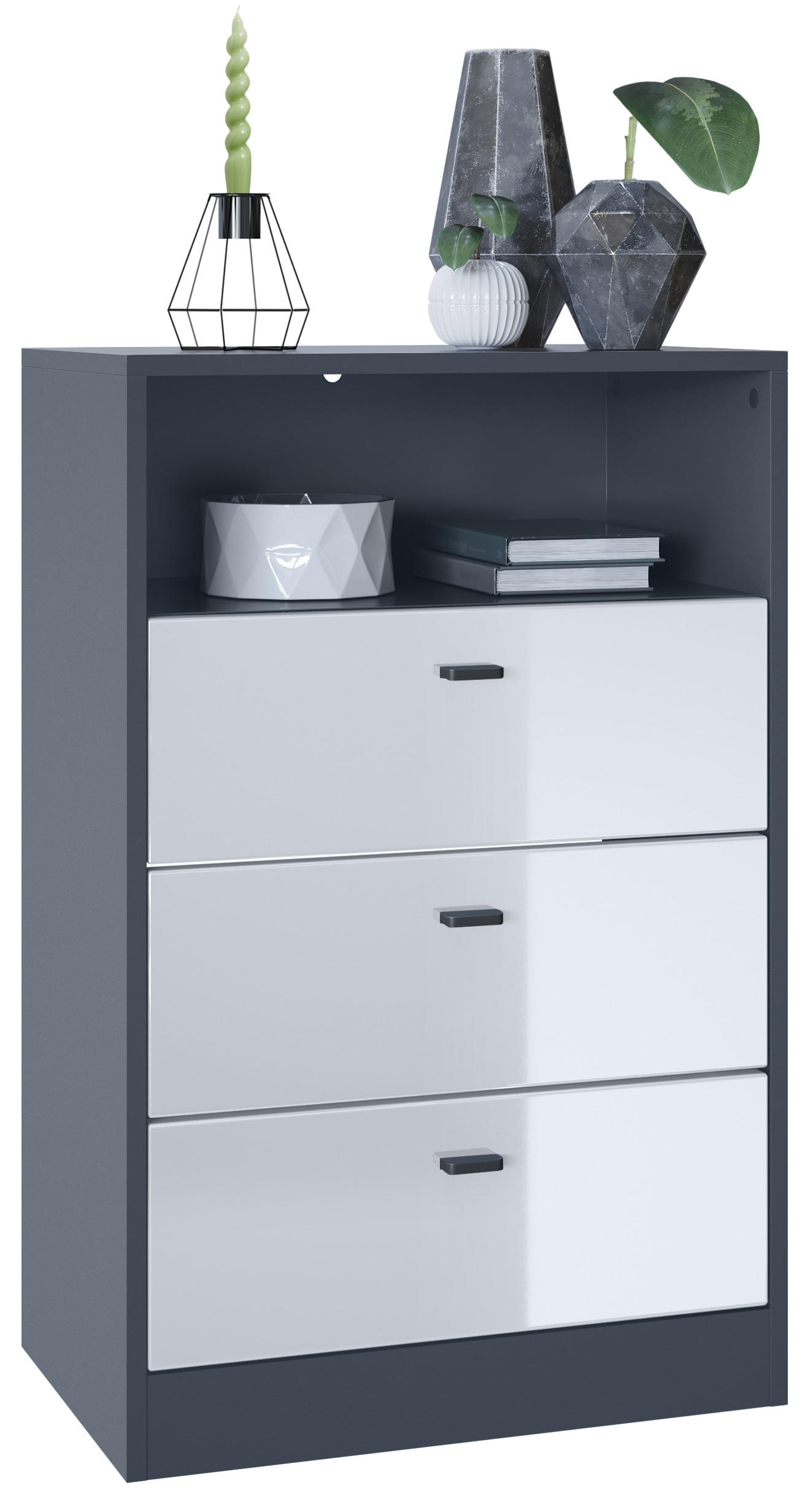 KOMMODE Pino Fronten in Weiß Hochglanz - Weiß Hochglanz, Holzwerkstoff (56/86.5/36cm) - Vladon