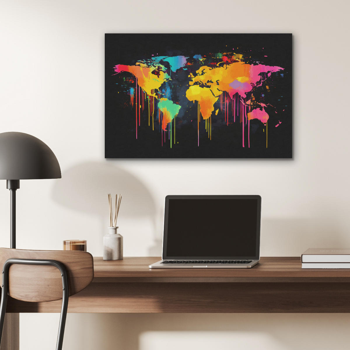 AKUSTIKBILD Weltkarte - Farbe - Bunt - Graffiti - Welt Wanddeko 70x50 cm - Multicolor, Kunststoff (70/50/0.9cm) - MuchoWow