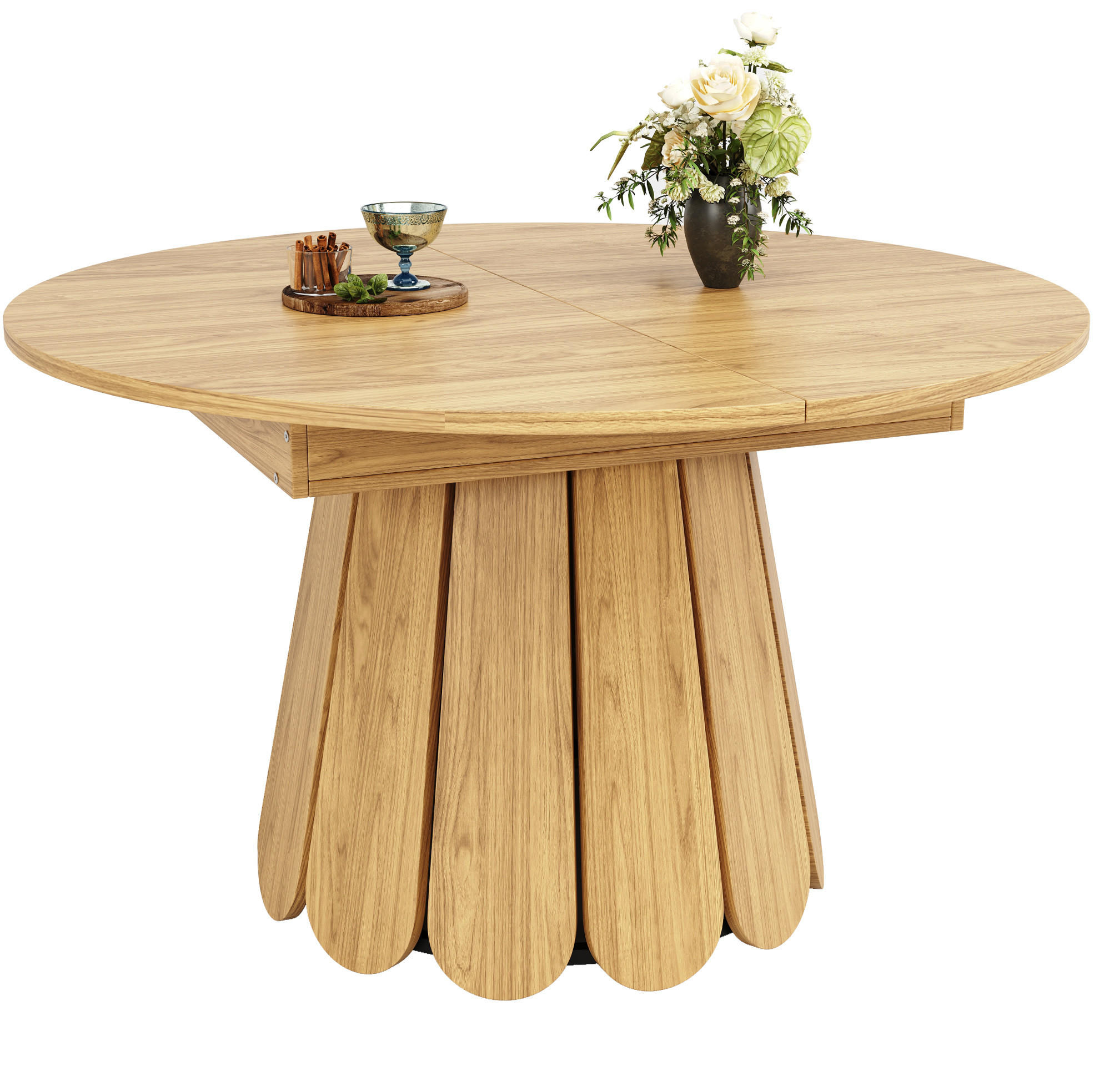 Redom ROZKLÁDACÍ jídelní stůl 118-158/118/76,8 cm s posuvnou deskou a vintage vzhledem, Přírodní dřevo