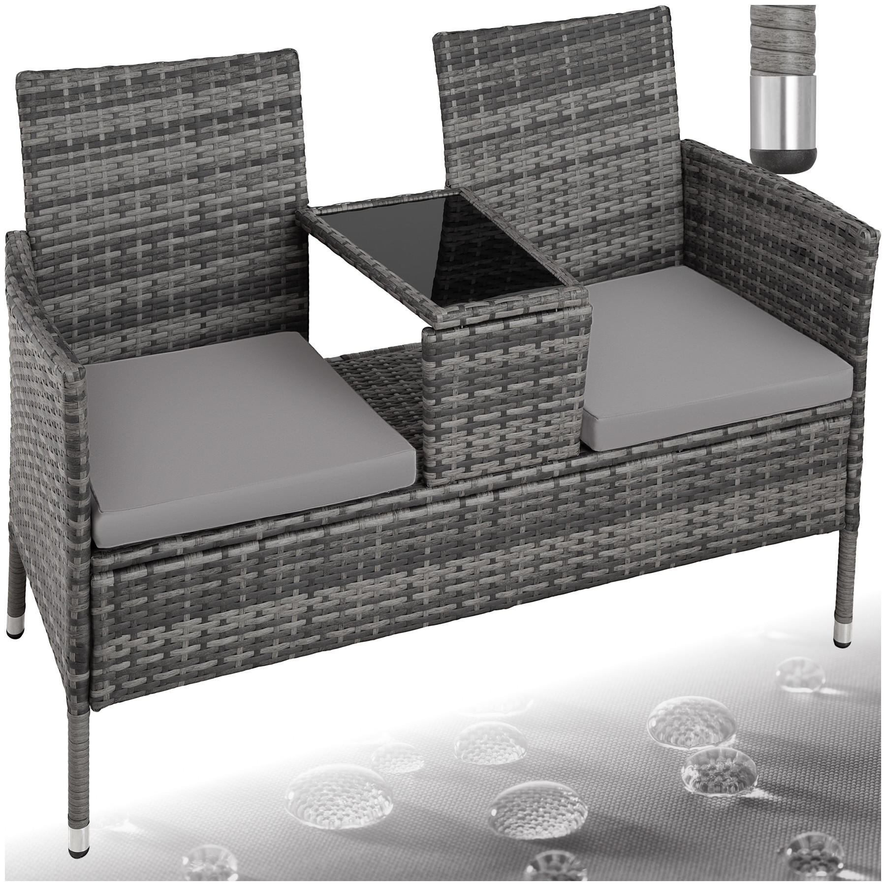 RATTAN GARTENSITZBANK Narbonne,131 x 59 x 82 cm,grau/hellgrau - Grau, Kunststoff (61/82/131cm) - tectake