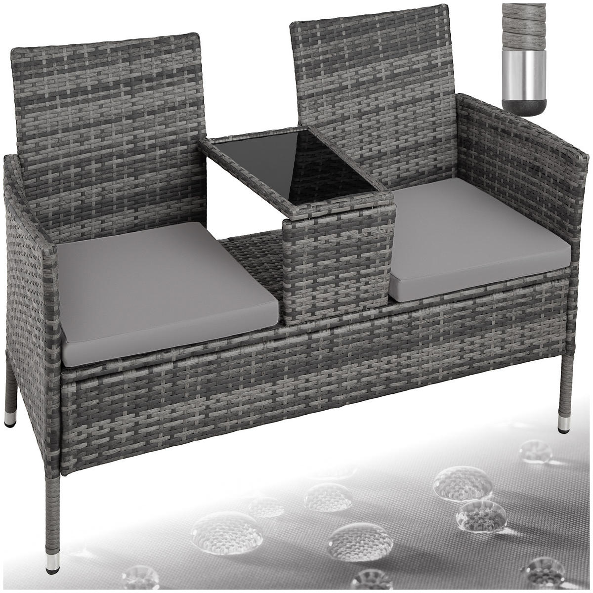 RATTAN GARTENSITZBANK Narbonne,131 x 59 x 82 cm,grau/hellgrau - Grau, Kunststoff (61/82/131cm) - tectake