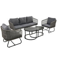 GARTEN-LOUNGE-SET 166/60/76 cm mit 3-Sitzer, 2 Sesseln, 2 Tischen aus Eisen, Seil und Glas, Grau - Grau, Metall - Redom