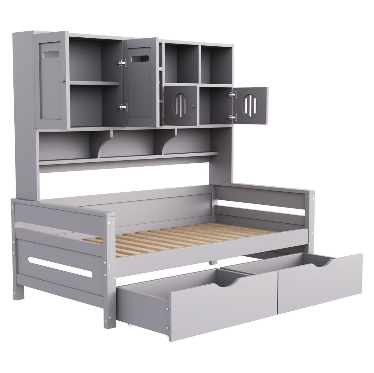 BETT 90/200 cm Grau aus Holz mit Stauraum - Grau, Holz (90/200cm) - OKMYHOME
