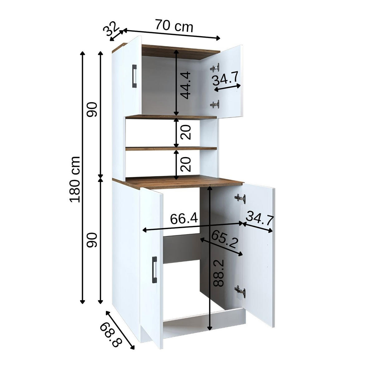 WASCHMASCHINENSCHRANK Atlantic I 70cm Breit, 180cm Hoch - Eiche Bianco, Holzwerkstoff (70/180/69cm)