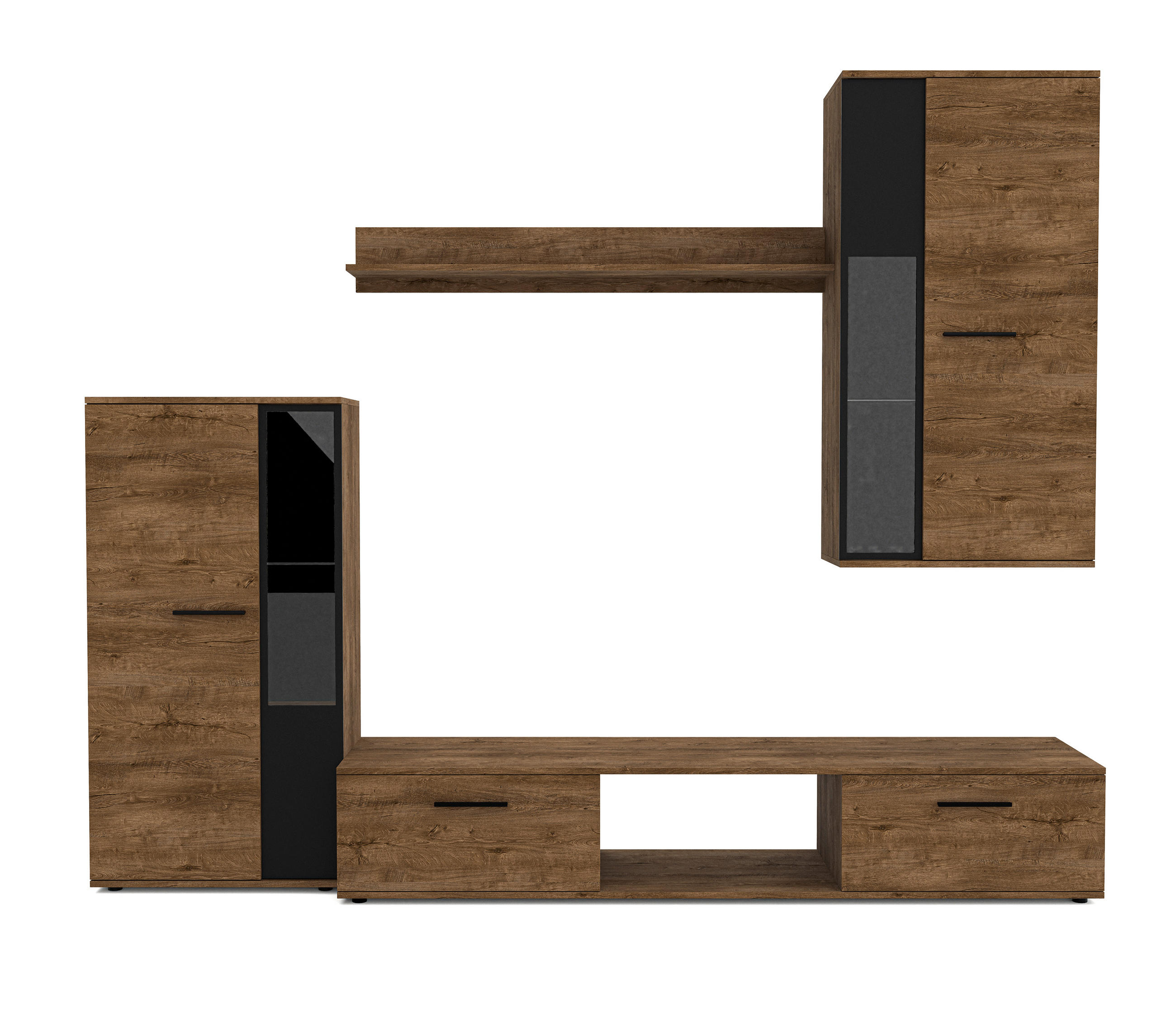 WOHNWAND Formilo Lefkas Eiche 294/180/40 cm Hochwertige TV Wohnwand - Braun, Holzwerkstoff/Kunststoff (294/180/40cm) - AX Living