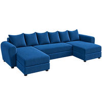 WOHNLANDSCHAFT PUMA U 308 cm – Cord Sofa in U-Form mit Schlaffunktion, Bettkasten und weichem Cordbezug - Blau/Schwarz, Kunststoff (308/85/140cm)
