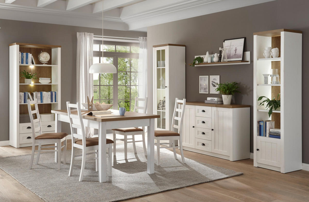 BUFFETSCHRANK weiß Pinie, Eiche hell Landhaus, Buffet 130 x 198 cm - Eichefarben/Schwarz, Holzwerkstoff/Metall (130/198/43cm) - Furn.Design