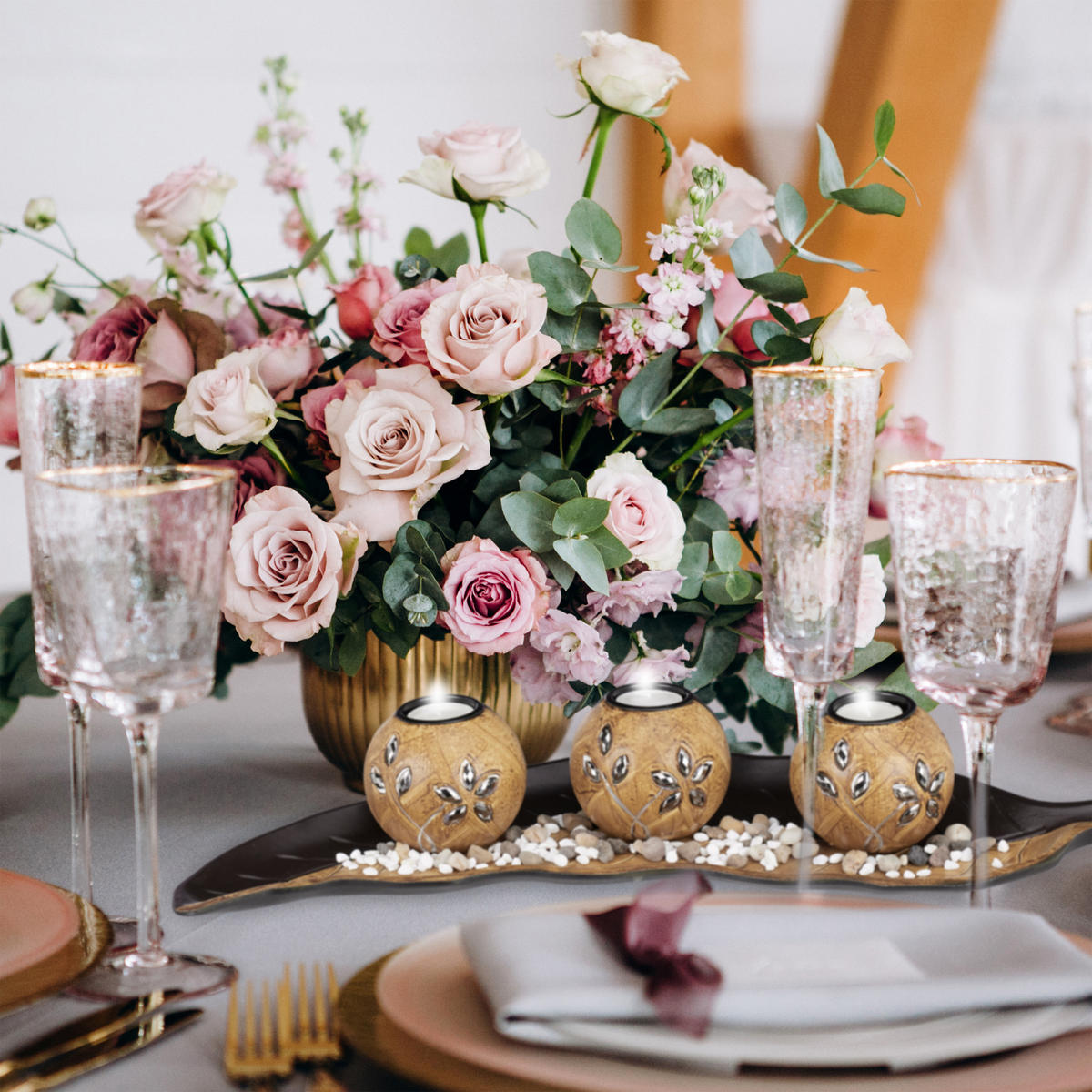 TEELICHTHALTER Set - Hellbraun, Naturmaterialen/Holzwerkstoff (8.5cm) - Relaxdays