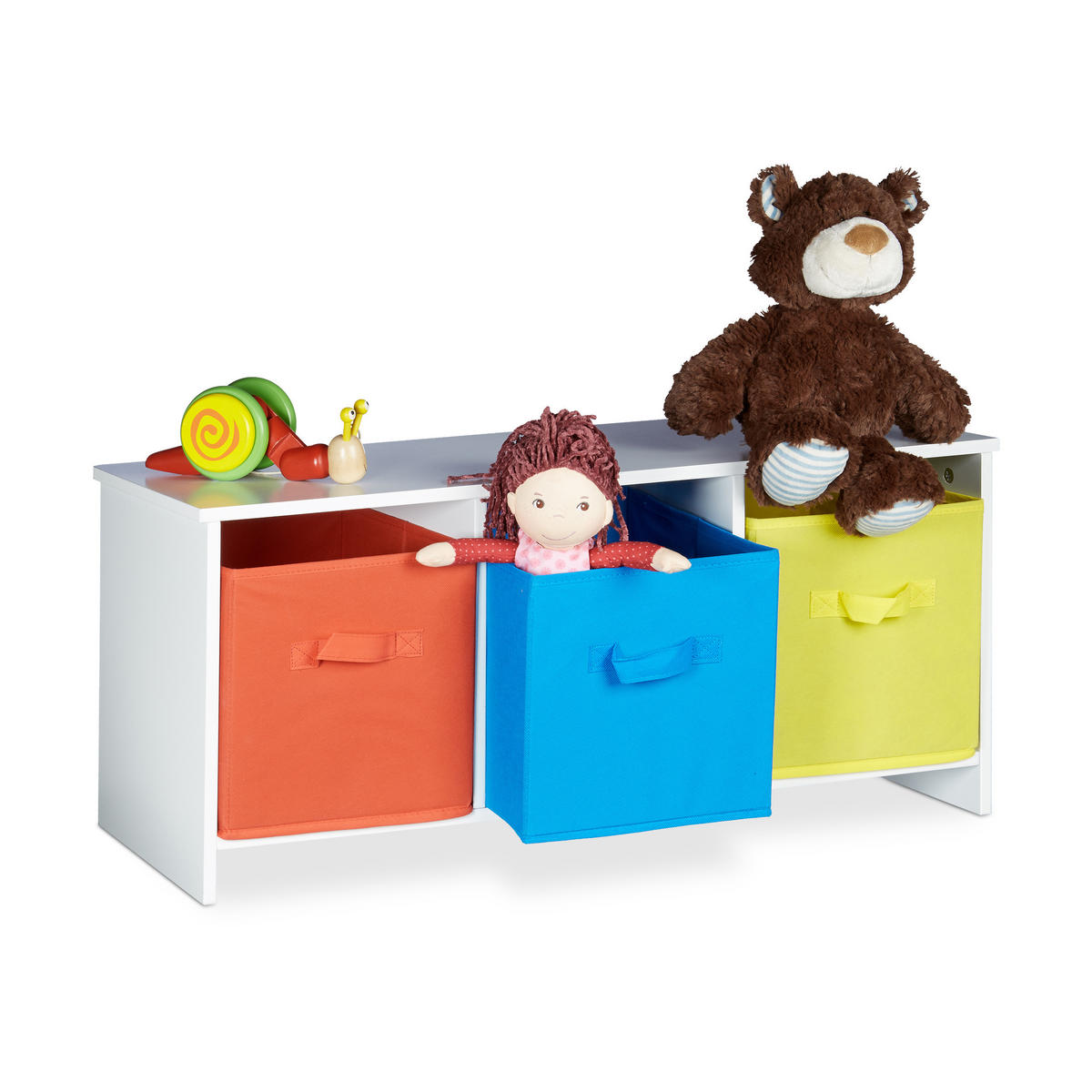 KINDERSITZBANK - Multicolor, Holzwerkstoff/Textil (81/35.5/29cm) - Relaxdays