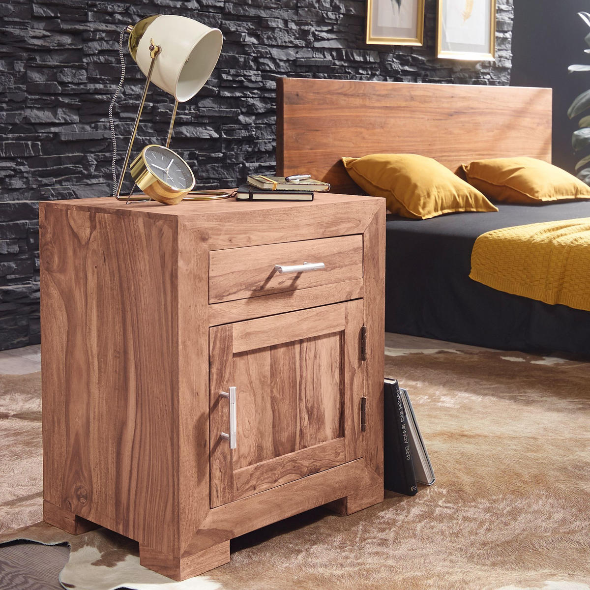 NACHTTISCH Massivholz Schublade Tür Landhausstil, Beige 50x40x60 cm - Beige, Holz/Metall (50/60/40cm) - KADIMA DESIGN