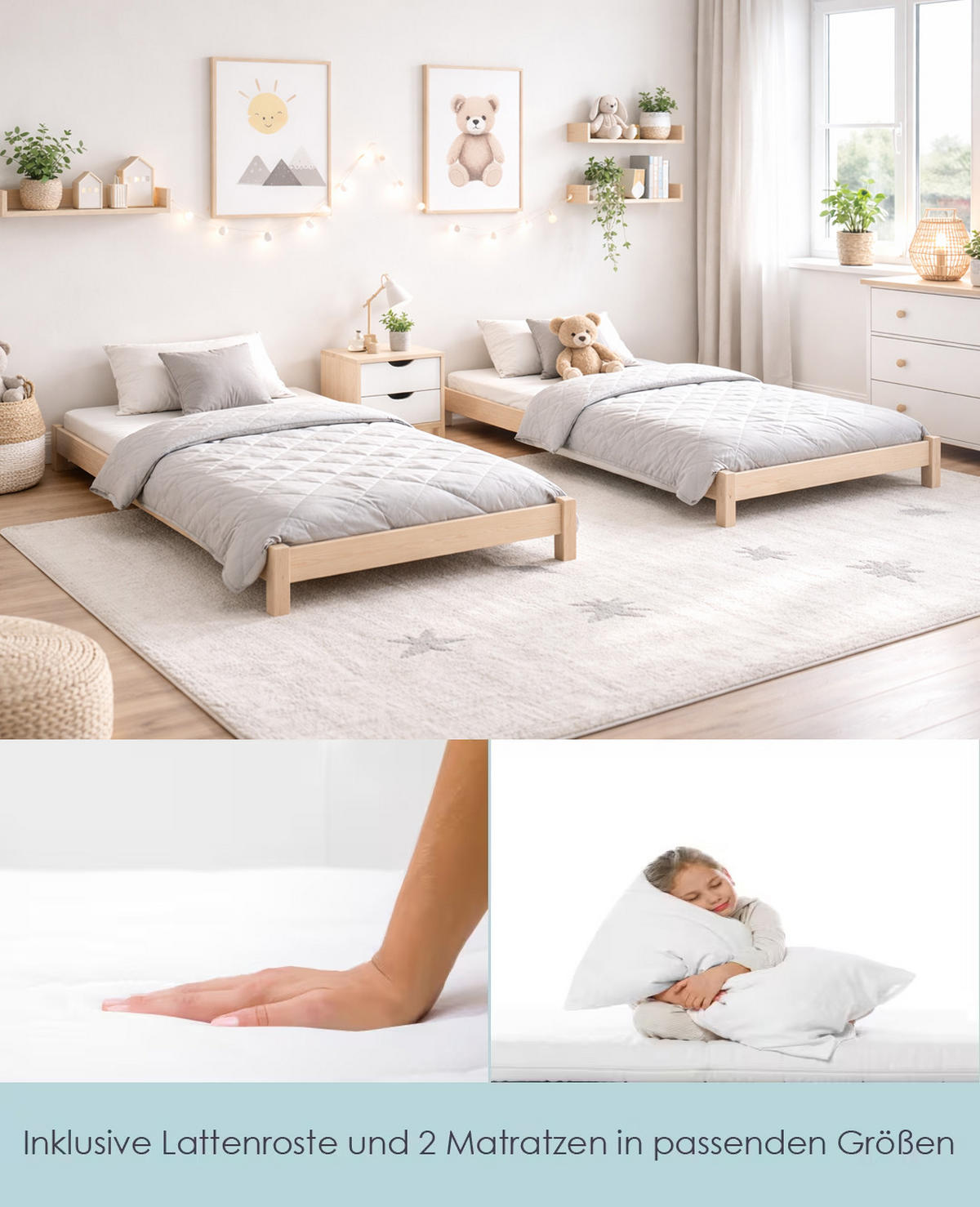 STAPELBETTEN 2-er Set Sendi 180x90 sonoma mit Matratzen - Naturfarben, Holzwerkstoff - LUKDOM