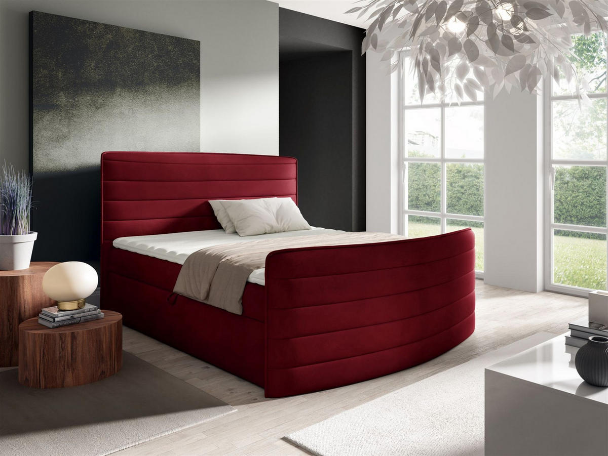 BOXBETT Ambra In Elisa Velvet - Rot, Holzwerkstoff/Textil (160/200cm) - Fun Möbel