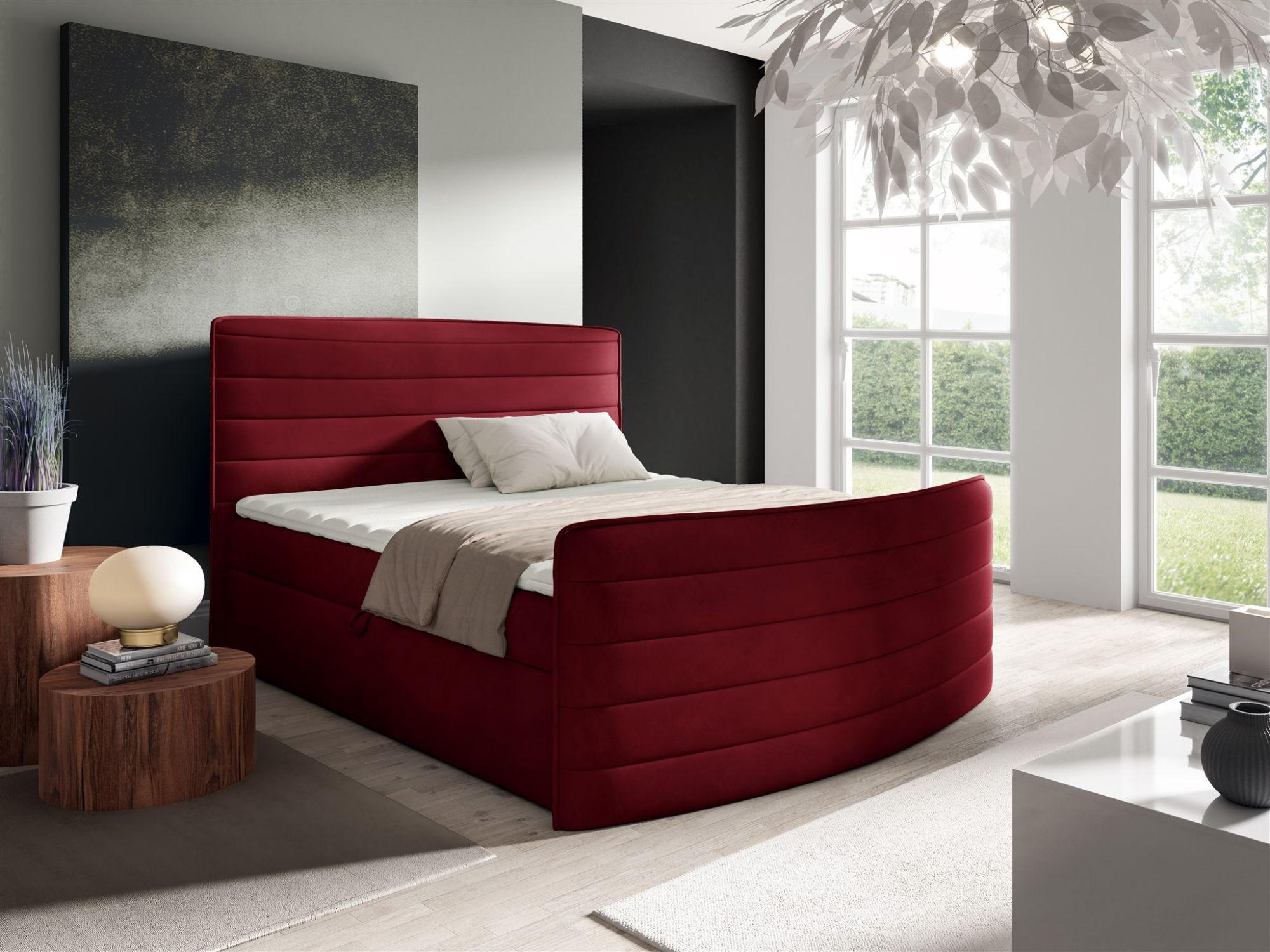 Thumbnail - Fun Möbel Boxbett, Rot, Textil, 180x200 cm, Schlafzimmer, Betten, Boxspringbetten