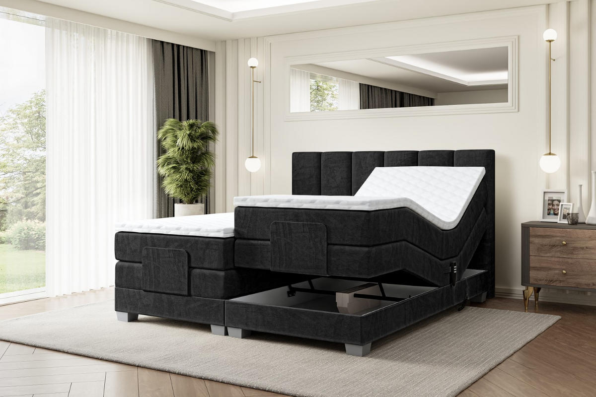 BOXSPRINGBETT elektrisch verstellbar mit 2 Matratzen H4/Taschenfederung AMEL EL 200 x 200 Schwarz - Schwarz, Holzwerkstoff (207/200cm) - ALTDECOR