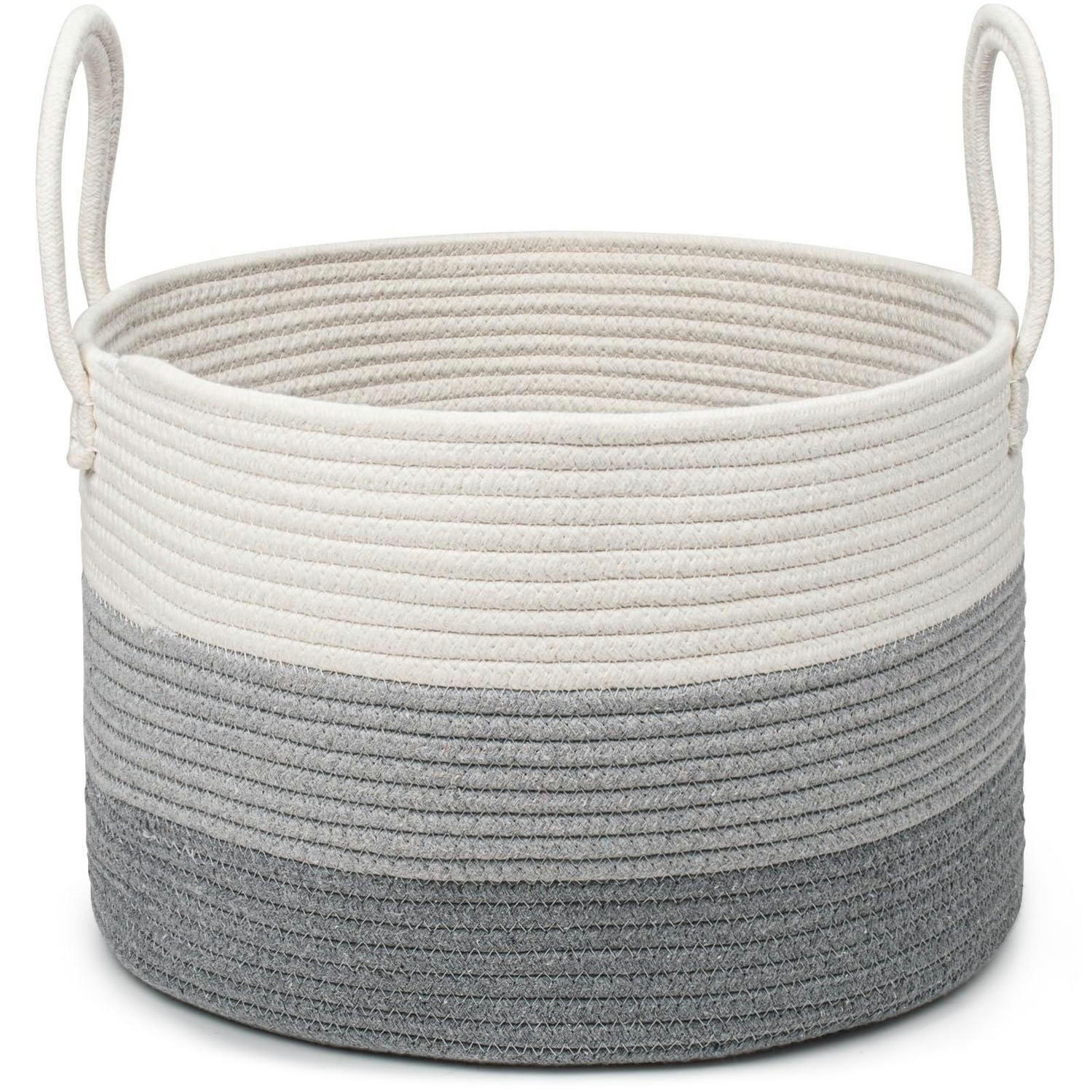 WÄSCHEKORB Geflochten Baumwolle Seil 3 Farbtöne Grau 40 x 25 cm - Multicolor, Textil (40/25/40cm)