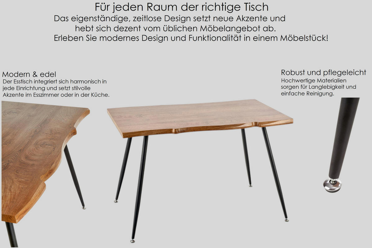 ESSTISCH rechteckig Eiche Natur Echtholz Baumkante - Eichefarben, Holz (80/120/77cm) - designimpex