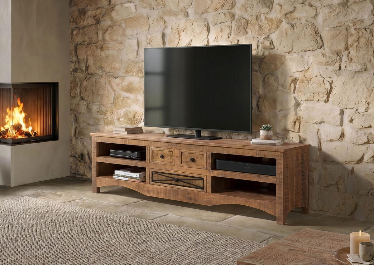 TV-BOARD Akazie 180x50x50 natur versiegelt NATURE OF SPIRIT #218 - Naturfarben, Holz (50/50/180cm) - Massivmoebel24