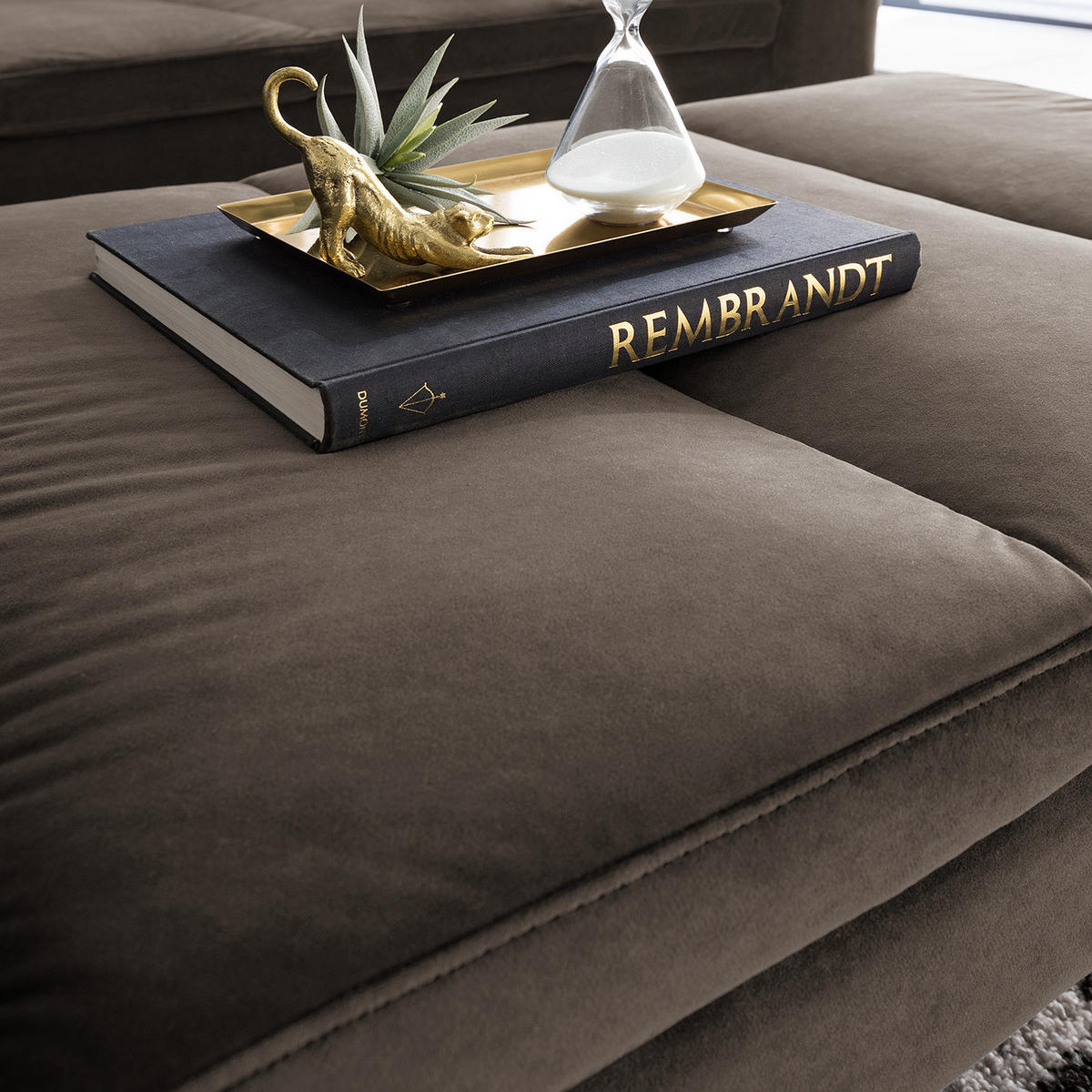 POLSTERHOCKER - Taupe/Chromfarben, Textil/Metall (108/40/69cm) - home24