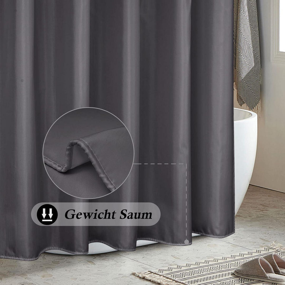 DUSCHVORHANG Dunkelgrau 150 x 180 cm - Anthrazit, Textil (150/180cm)