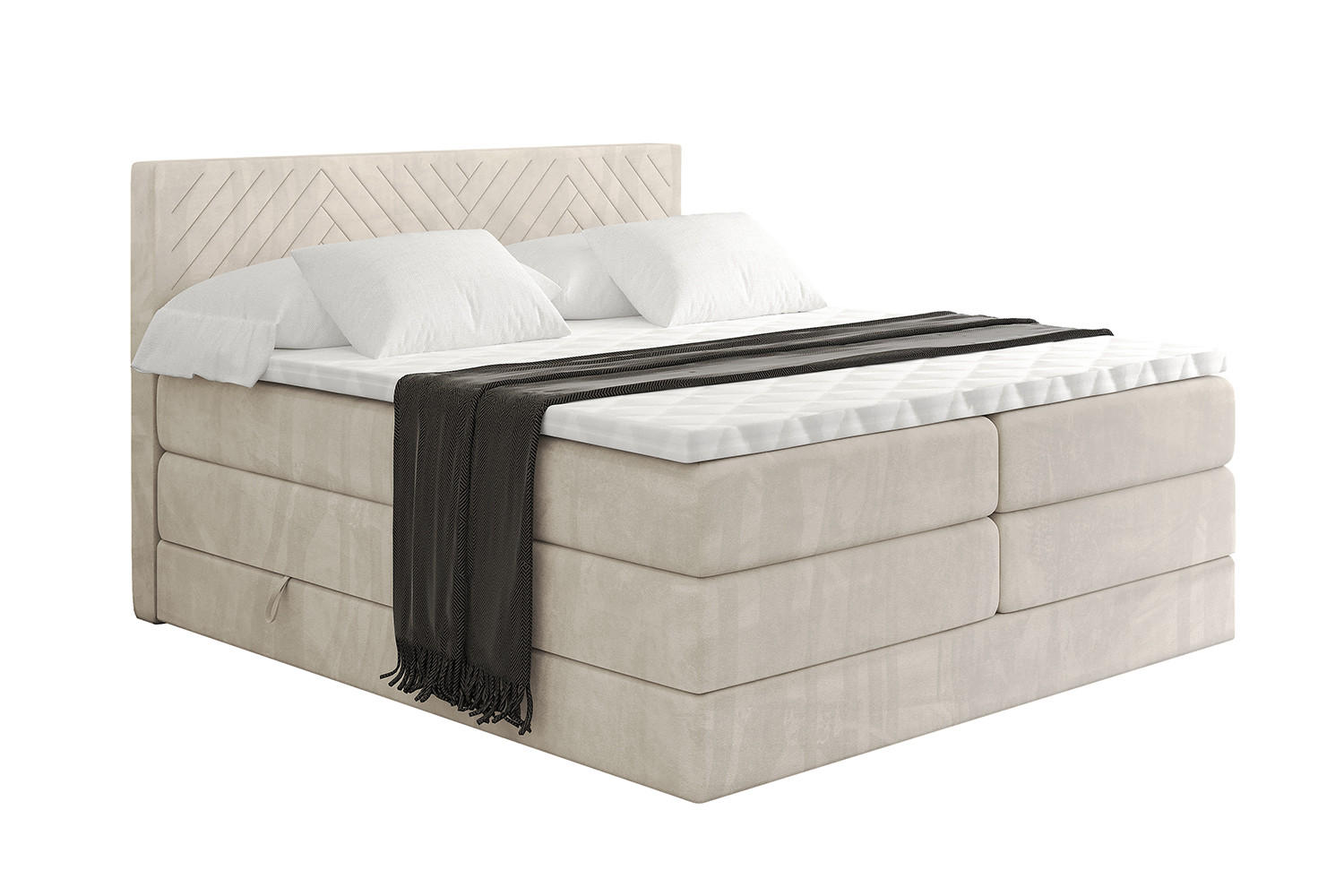 BOXSPRINGBETT mit Matratze H3|H4 und Lattenrost - VEXA KING-120x200 - Beige Casablanca - Beige, Holzwerkstoff (120/200cm) - ALTDECOR