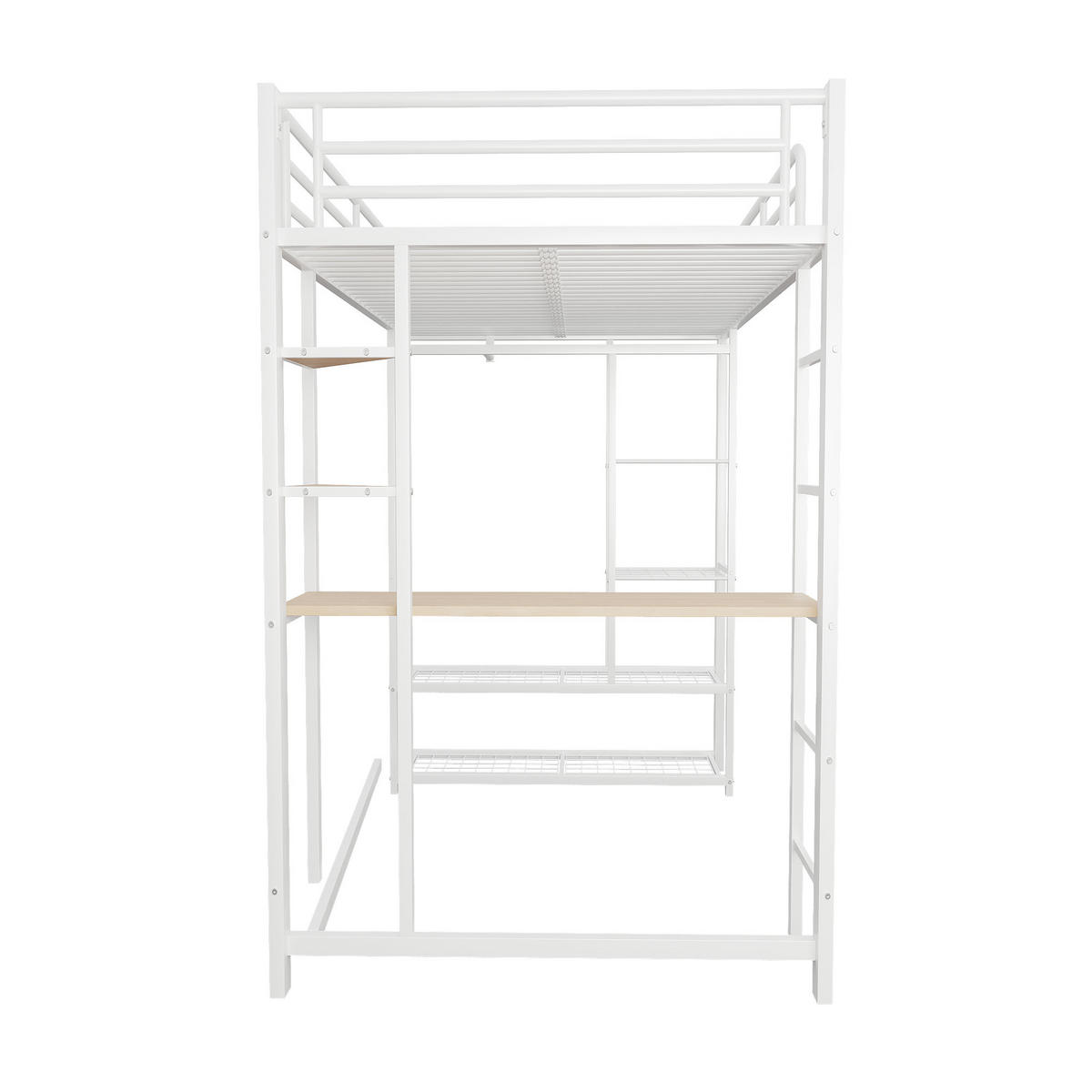 HOCHBETT aus Metall 90x200 cm in Weiß mit Schreibtisch & Kleiderstange - Weiß, Metall (90/200cm) - Modfu