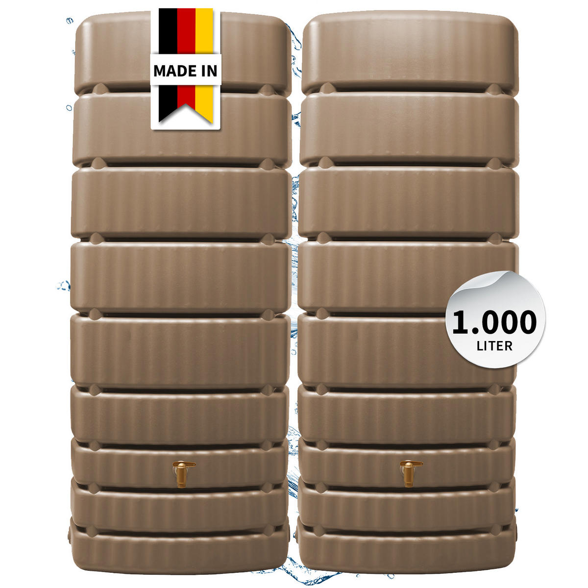 WANDTANK-SET 1000 L taupe 2 x 500 L inkl. Verbindungsset - Beige, Kunststoff (160/184/51cm) - 4rain
